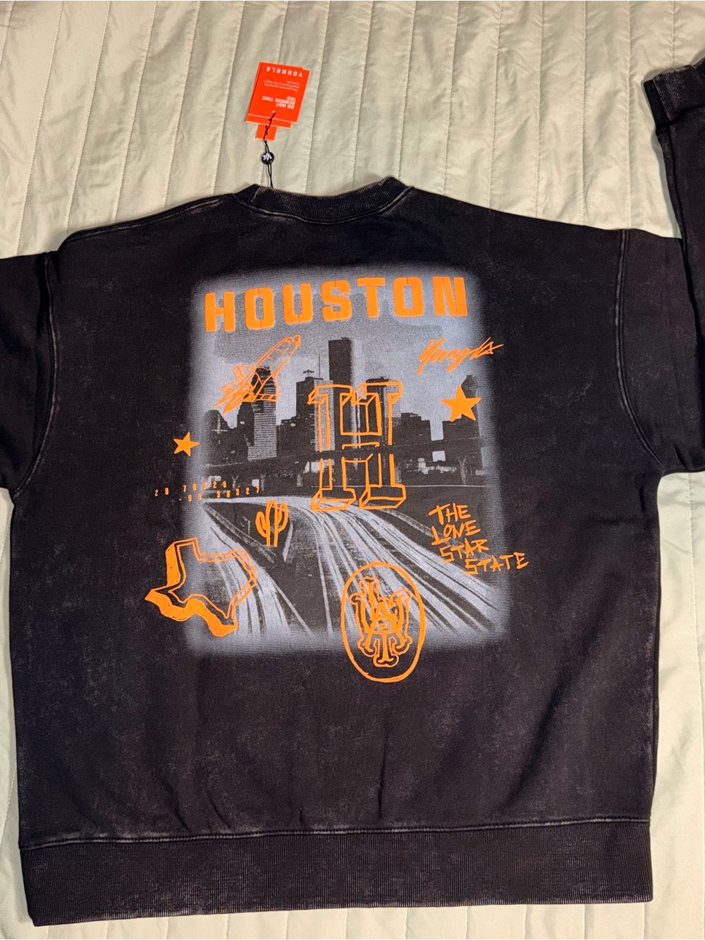 YoungLA Black Crewneck Sweatshirt with Red Tags Houston
